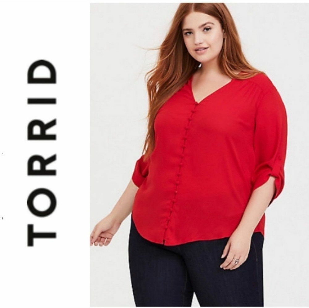 Torrid Harper - Red Georgette Button-Loop Blouse - image 1